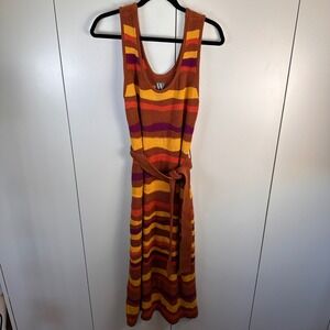 Worthington Women Lg Knit‎ Midi Dress Boho Retro Maximalist Dopamine Bold